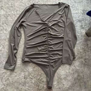Abercrombie & Fitch Taupe Ruched Bodysuit